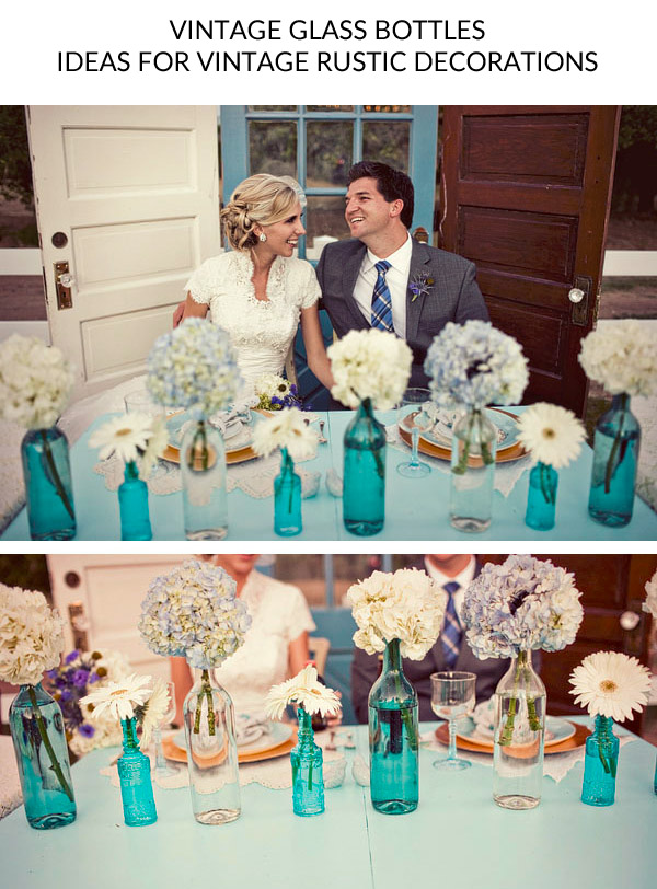 vintage glass bottles wedding decorations