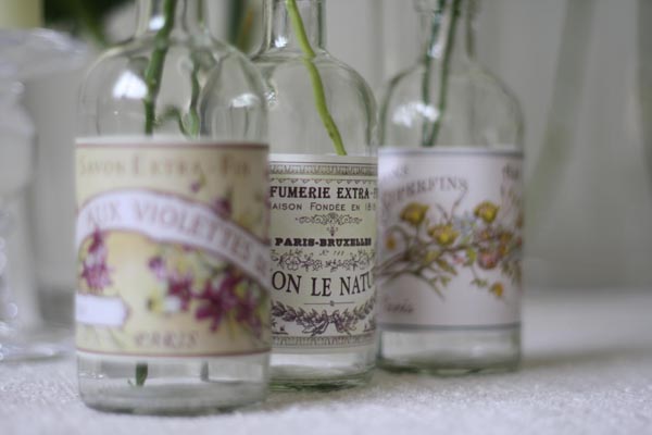 french glass bottles wedding table decorations