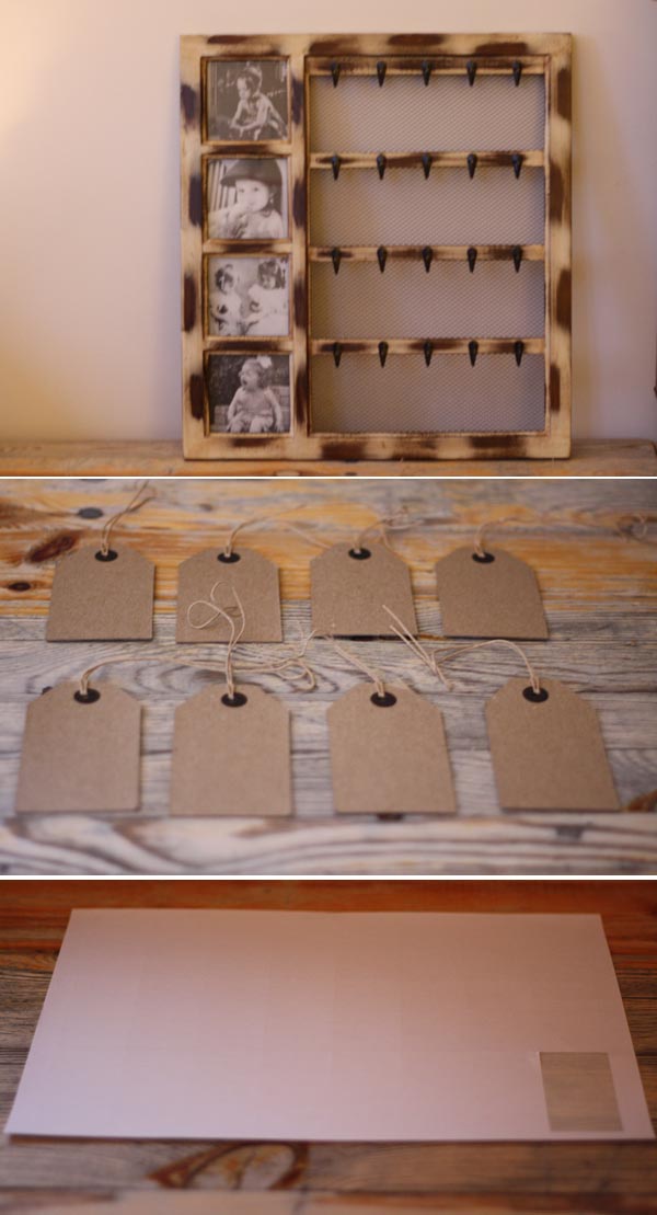 DIY table plan with photos and luggage tags