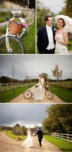 country farm house wedding venue tandem bicycle