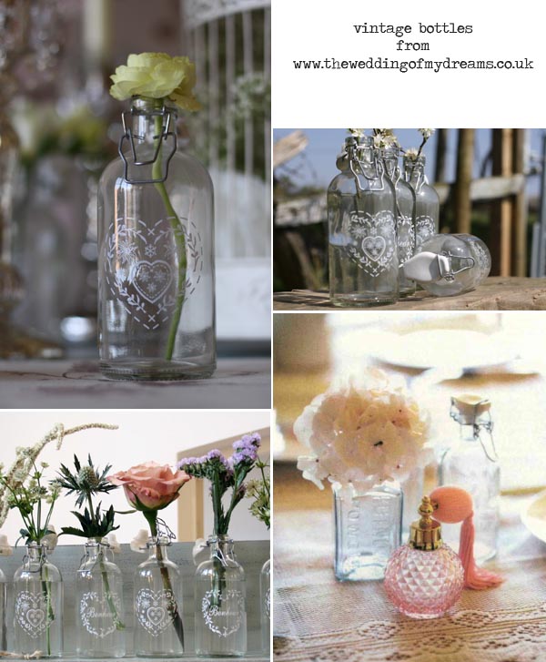 vintage bottles for wedding table decorations