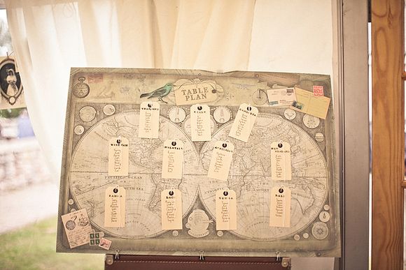 vintage map wedding table plan