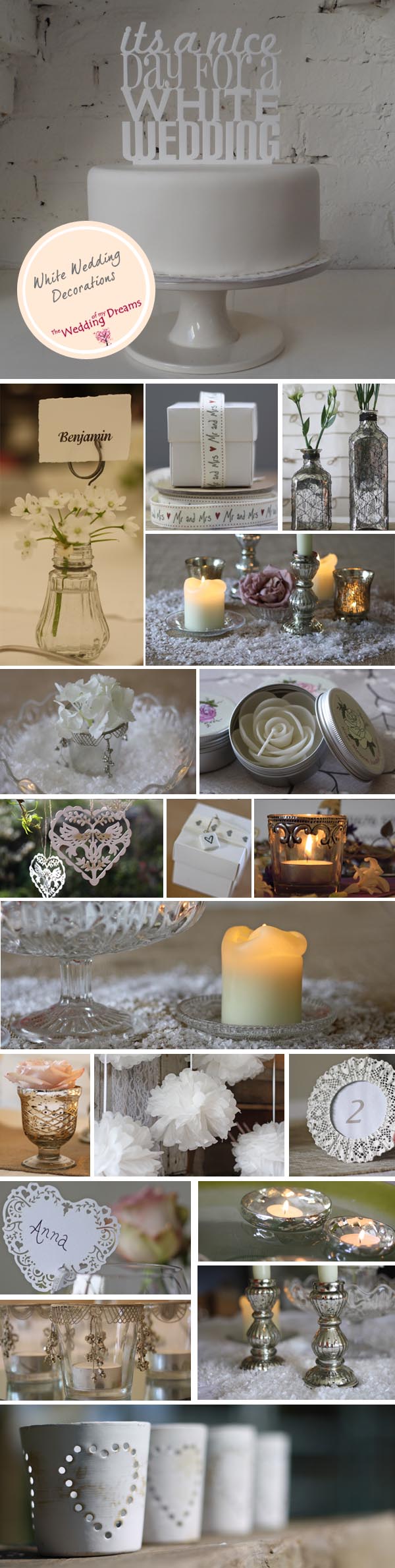 white and silver wedding decorations