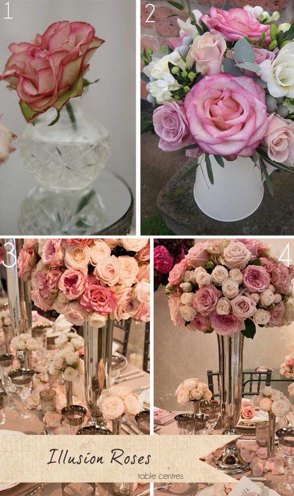 illusion roses wedding table centres