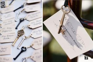 keys on luggage tags wedding escort cards