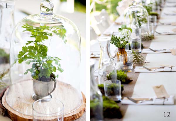 bell jar wedding centerpiece on wooden slice