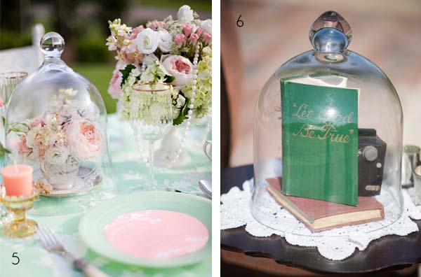 bell jar wedding table centes cloche