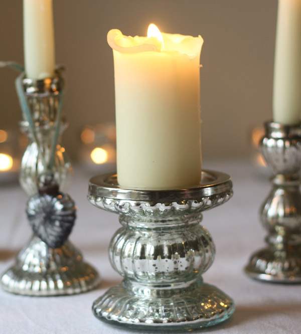 mercury silver candlestick chunky church candle