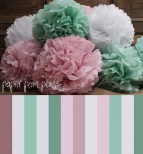 pastel paper poms poms pink green white