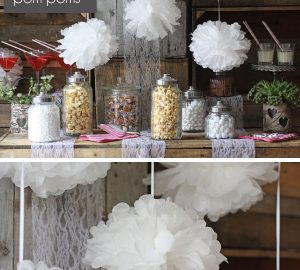 white paper pom poms wedding decoration