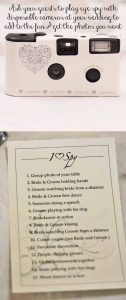 disposable cameras wedding ask guest to play eye spy to get a list of photos you want