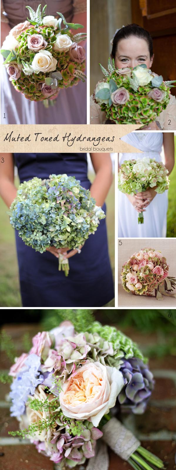 muted pastel hydrangea wedding bouquets
