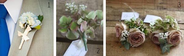 muted vintage hydrangea buttonholes