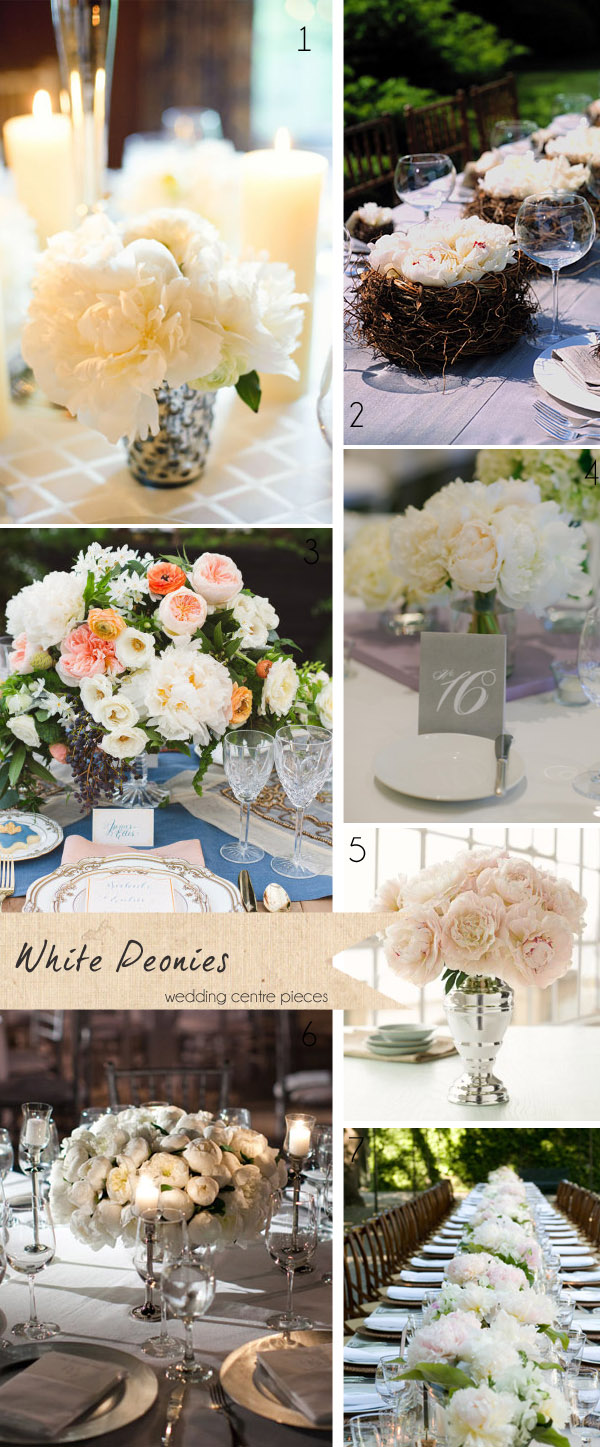 white peonies wedding centre pieces