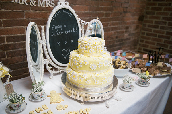 wedding cake table dessert table yellow