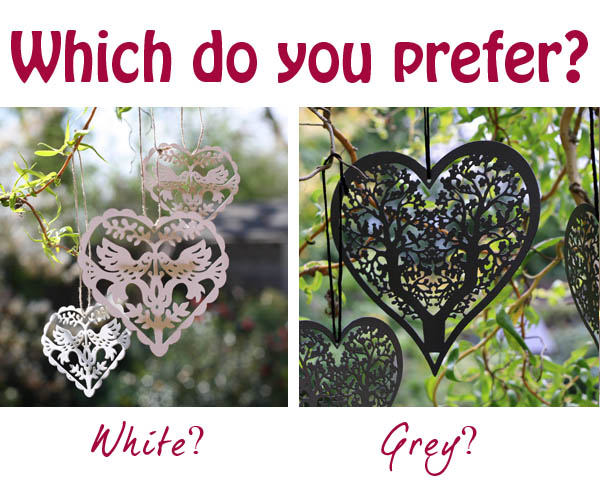 white or grey lovebird hearts