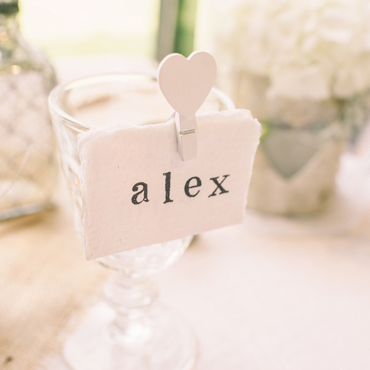 White Heart Pegs Wedding Place Card Holders