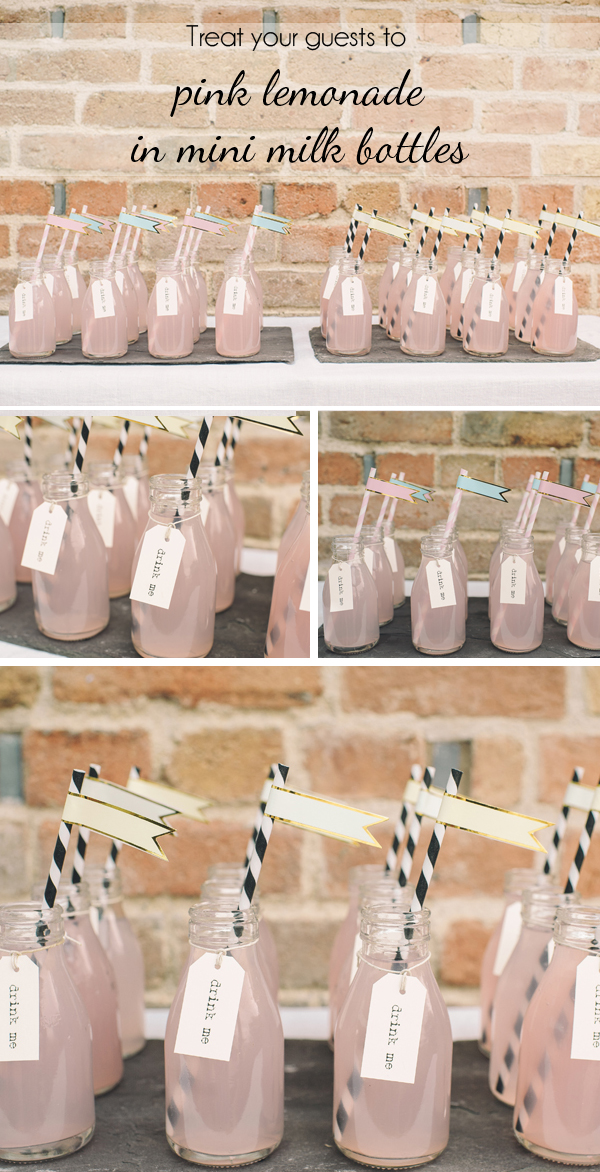 mini milk bottles straws flags drink me tags wedding