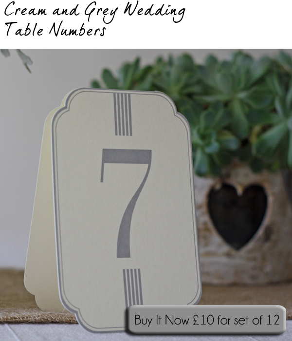 set of cream grey card wedding table numbers