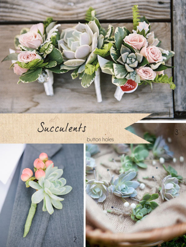 succulents wedding flowers button holes