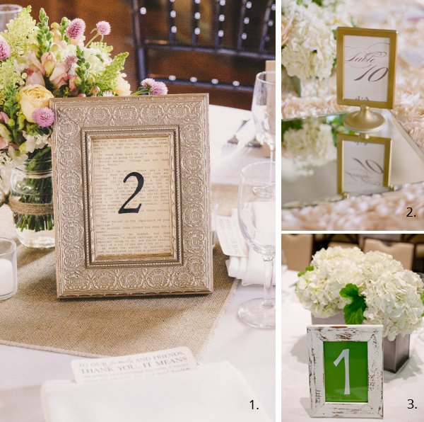 wedding table numbers in frames