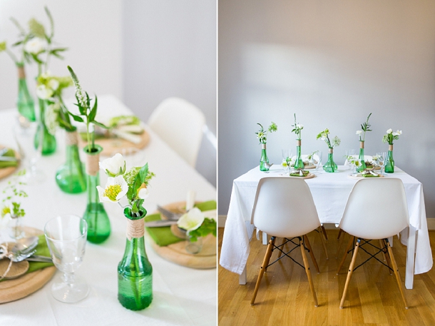 green glass bottles wedding centrepies organic  shape rustic wedding decorations