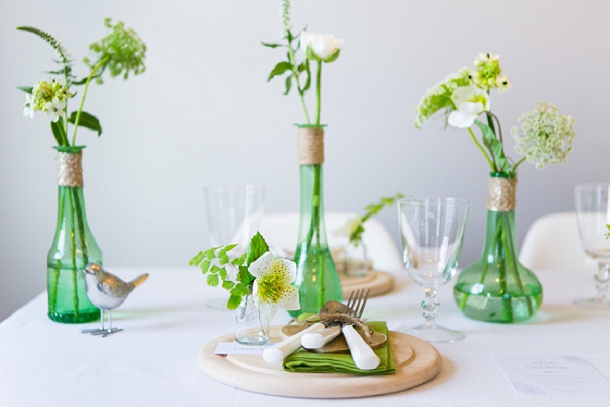 green glass bottles wedding centrepies organic  shape rustic wedding decorations