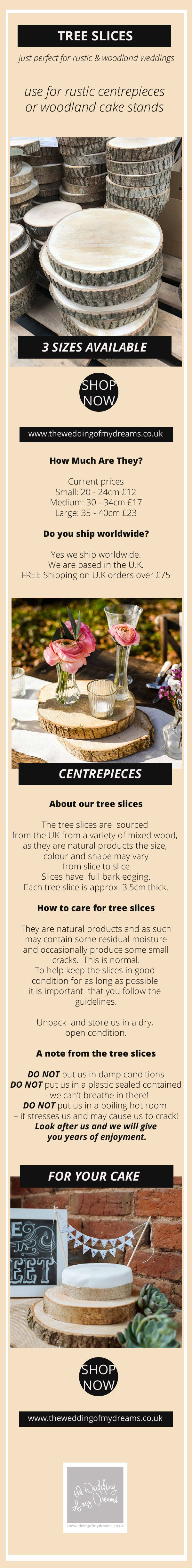 Rustic wooden tree slices for weddings