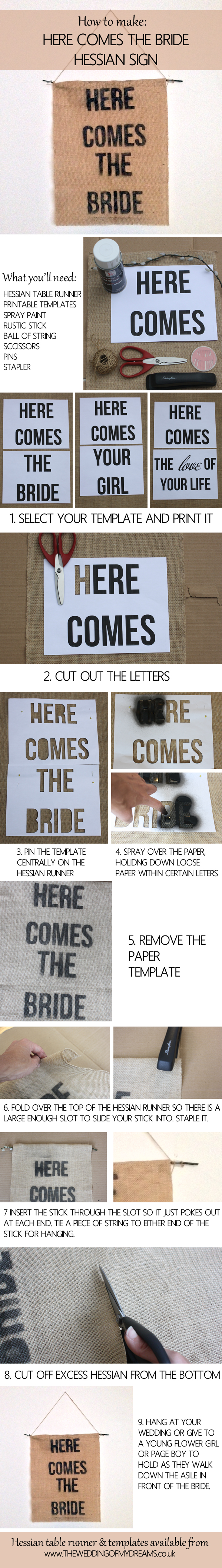 how to make hessian signs here comes the bride spray paint