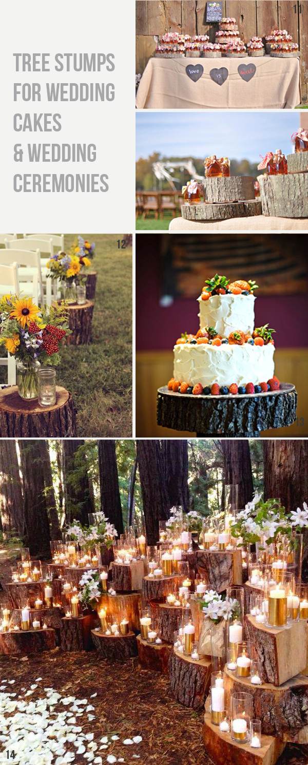 rustic woodland tree slice wedding cake stree stump wedding ceremony decoration ideas