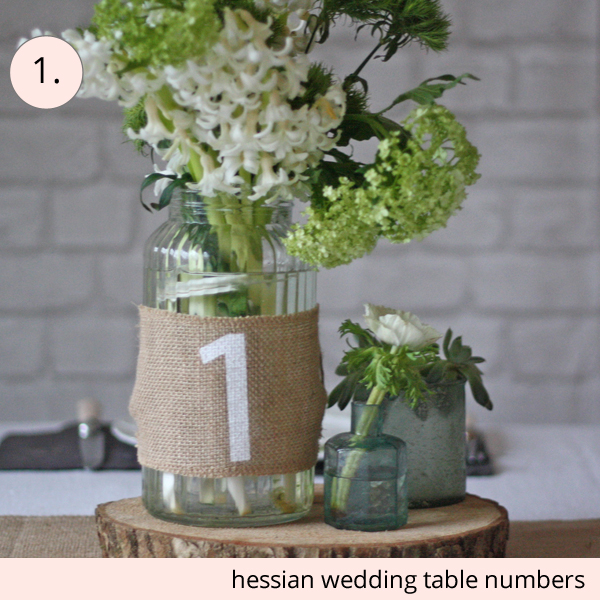 wedding table numbers hessian