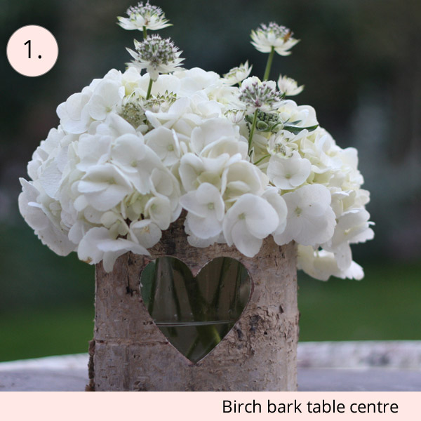birch bark wedding centrepeiece container £10 centrepieces for under £15 (budget friendly centrepieces)