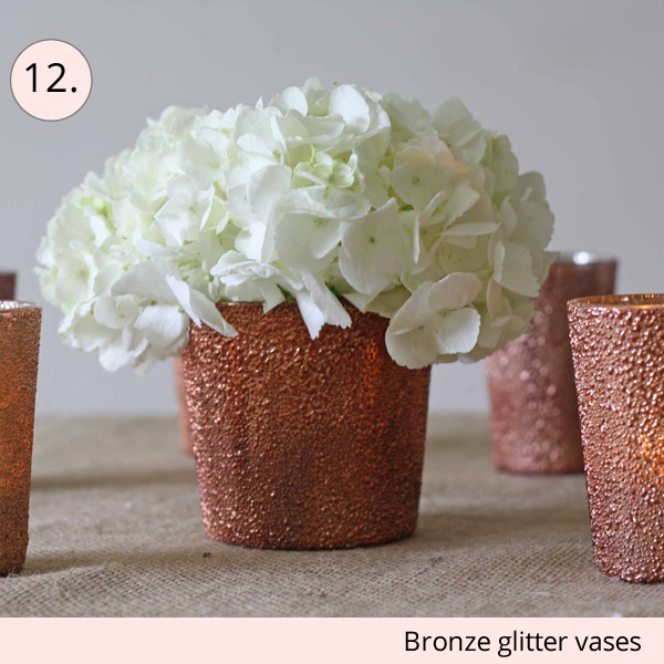 bronze glitter vases for wedding centrepieces - 15 wedding centrepieces for under 15 pounds (budget friendly centrepieces)