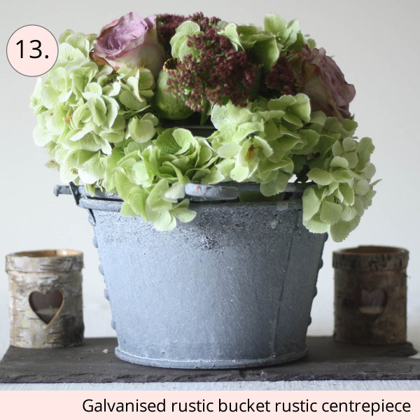 galvanised bucket rustic wedding centrepiece ideas - 15 wedding centrepieces for under 15 pounds (budget friendly centrepieces)