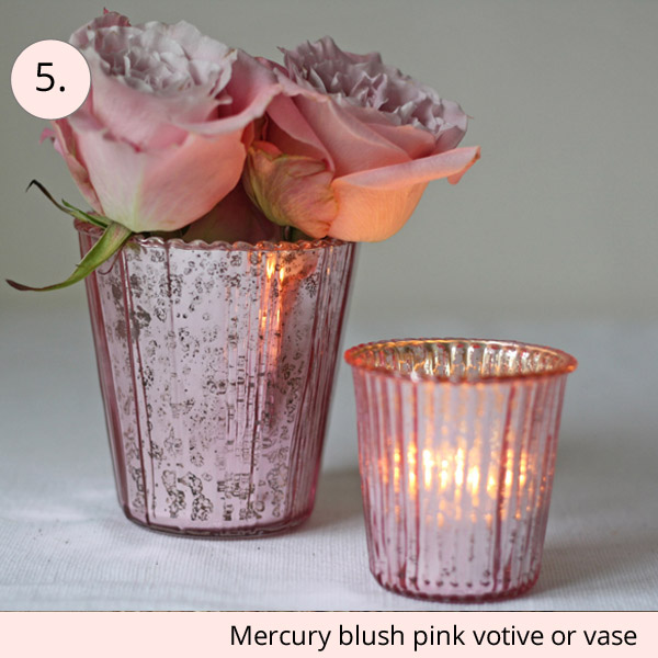 mercury blush pink vase or votive wedding table decoration - 15 wedding centrepieces for under 15 pounds (budget friendly centrepieces)