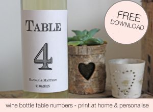 FREE Download: Printable Wedding Table Numbers Stickers For Wine Bottles