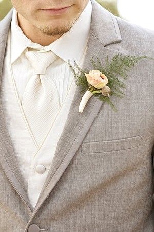 grey suit peach button holes groom attire