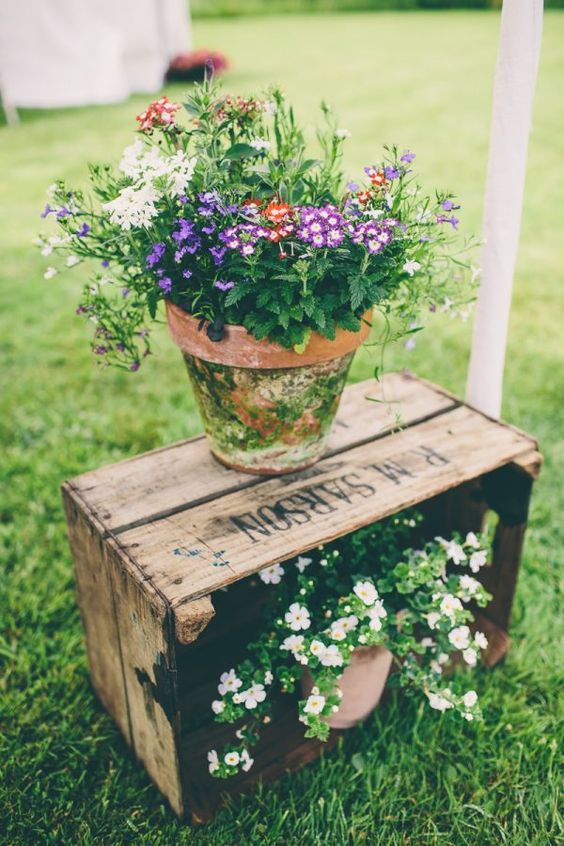 outdoor wedding ceremony potted plants