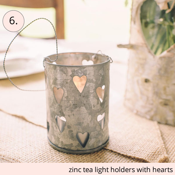 zinc tea light holders with hearts