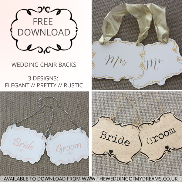 FREE DOWNLOAD Printable Wedding Chair Signs - Bride & Groom Signs