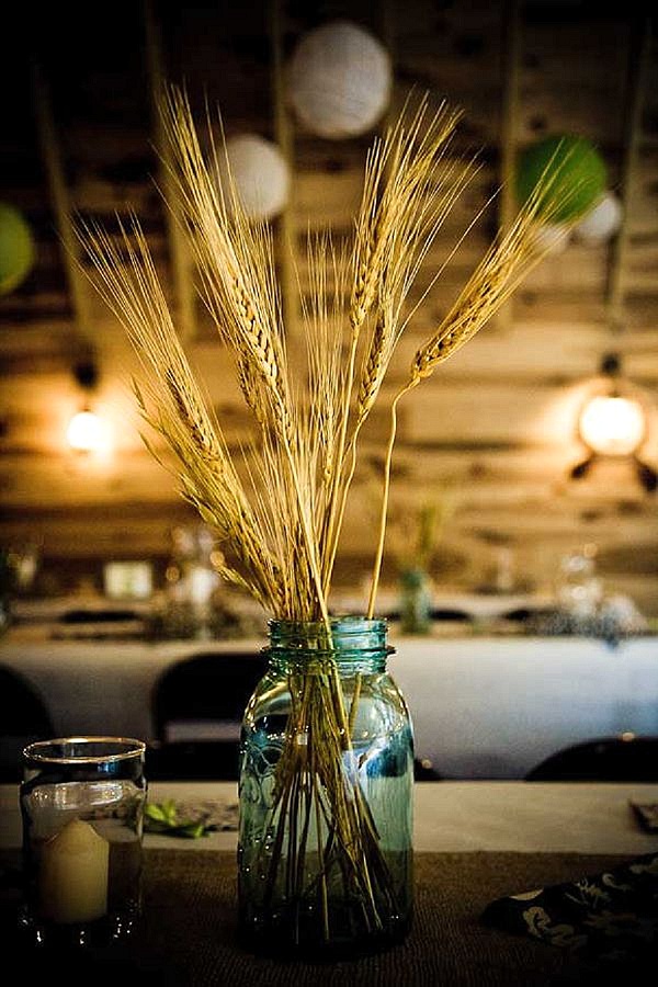 dried wheat corn in mason jar rustic wedding centrepieces