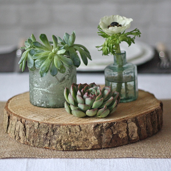 stee slice rustic wedding centrepiece