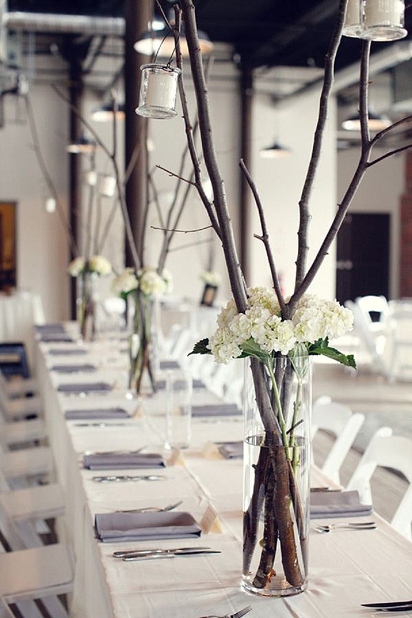 tall vase ructic wedding centrepiece with twigs