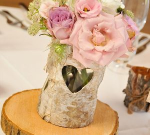 rustic centrepieces tree slices packington moor wedding flowers passion for flowers