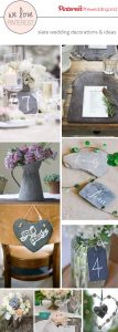 slate wedding decorations place cards table numbers signs