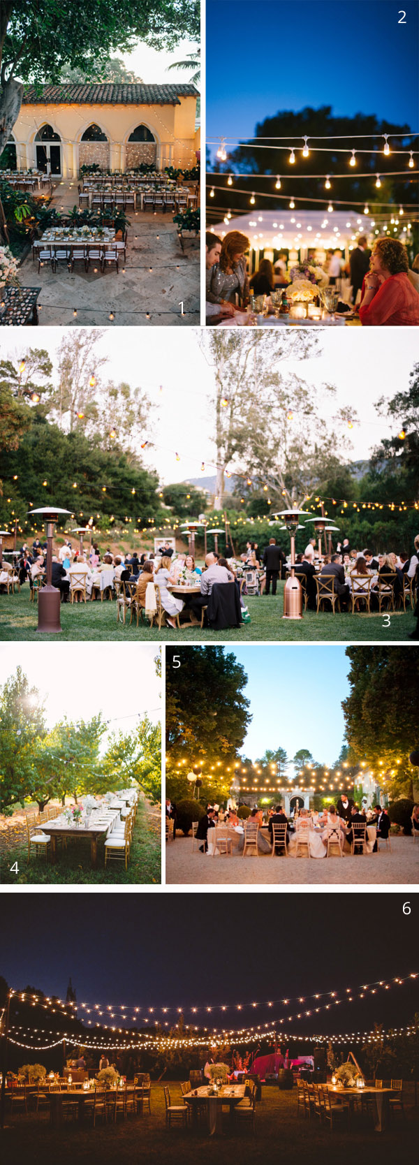 string globe lights wedding outdoors outside over tables