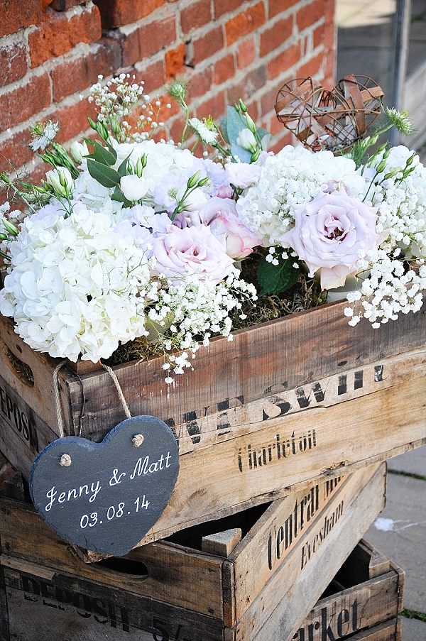 wooden crates for weddings with flowers