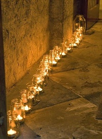 tea light holders jam jars wedding path way