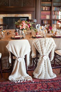 winter weddings warm blanket for bride and grooms chairs