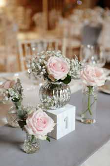 blush pink wedding ideas place blush pink roses in mercury silver vases for your centrepiece